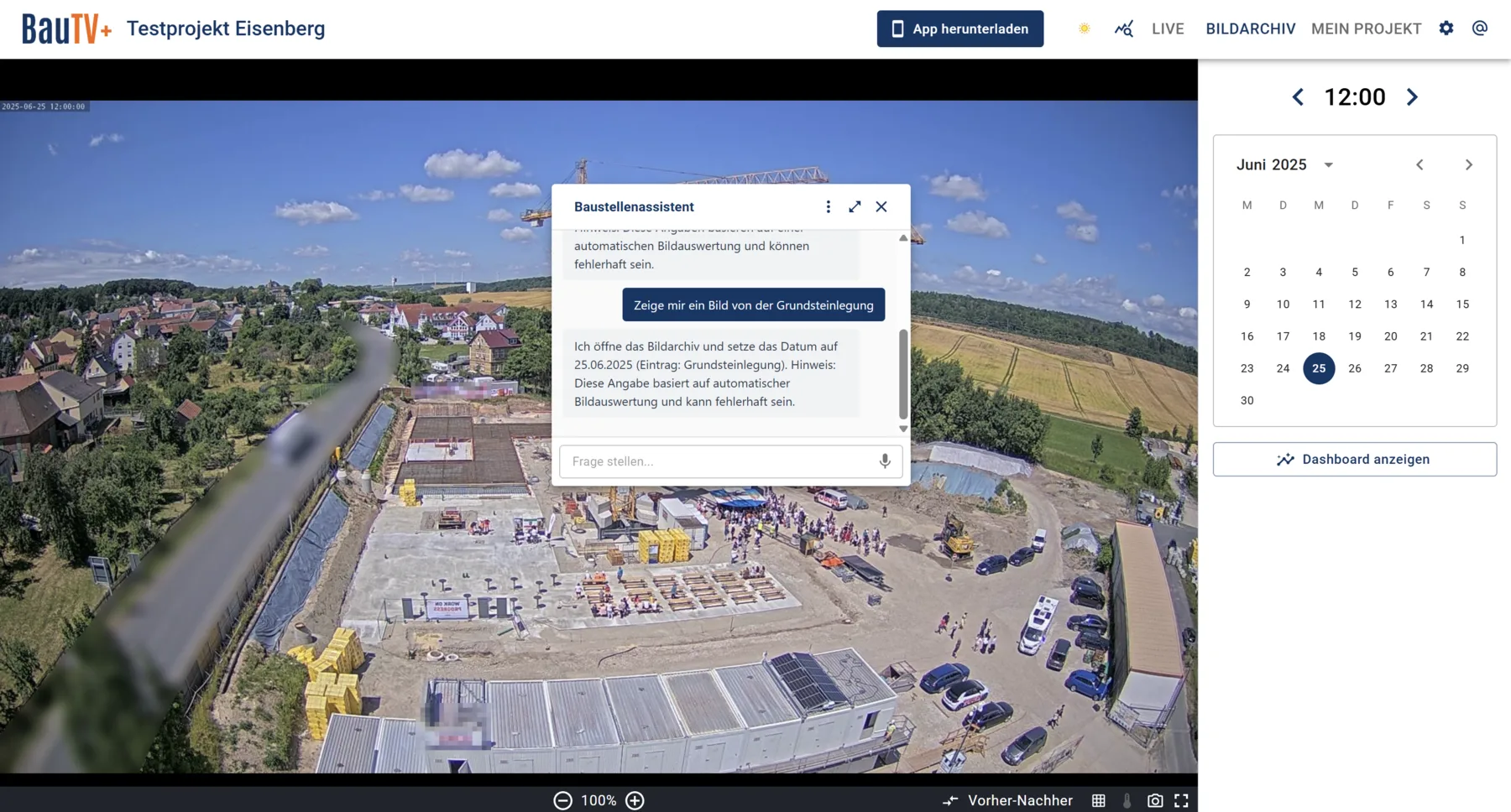 story archiv grundstein BauTV+ Bildarchiv am 25.06.2025: Grundsteinlegung mit Gästen auf der Bodenplatte, ChatBob hat das Datum gesetzt